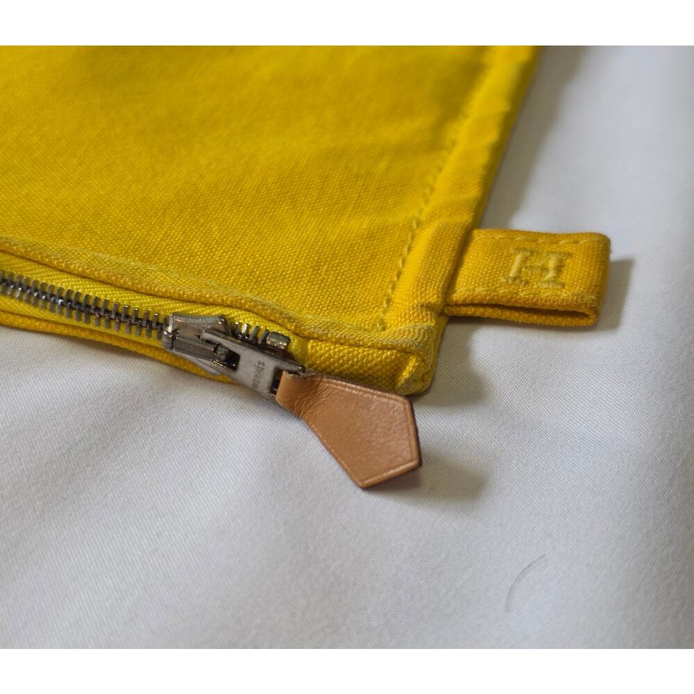 Authentic HERMES Bora Bora Toile Canvas Pouch Makeup Bag Clutch w Leather accent